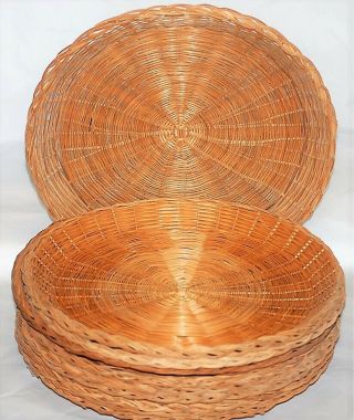 10 Bamboo Wicker Rattan Paper Plate Holders Vintage Natural Color 10 1/4 "