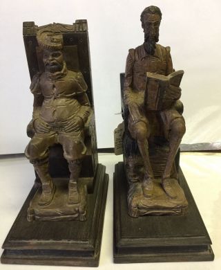 Vintage Ouro Don Quixote & Sancho Panza Carved Wood Sculpture Book Ends