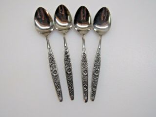4 Vintage Stainless Steel Japan Interpur Jardinera Daisy Rose Dessert Tea Spoons