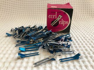 99 Pin Curl Hair Clips Vintage Stainless Kayser & Fils Blue Clips