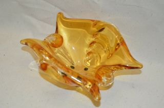 Vintage Amber Art Glass Cigar Ashtray Chalet Canada Signed