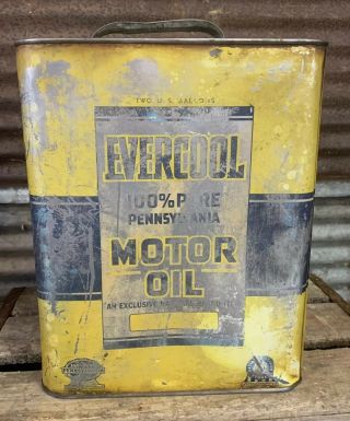 Rare Vtg 20s Evercool Pennsylvania 2 Gallon Motor Oil Can National Brands Stores
