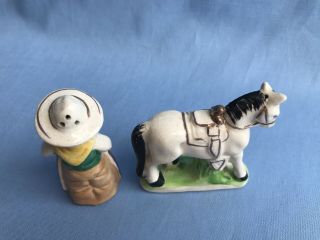 Vintage Cowboy and Horse Salt and Pepper Shaker Set Ceramic Signed Japan 8