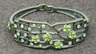 Vintage Art Deco 1920s Hinged Bangle Bracelet Japanese Style Green Stones