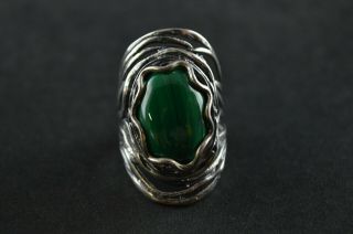 Vintage Sterling Silver Green Stone Massive Dome Ring - 12g