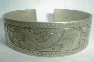 Southwest Vintage Wide Silver Stamp Bird Cuff Bracelet See All No Reserves Now