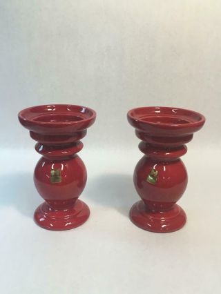 Vintage Red Royal Haeger Candlesticks Candle Holders Red Glaze Ceramic
