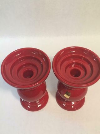 Vintage Red Royal Haeger Candlesticks Candle Holders Red Glaze Ceramic 3