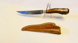 Vintage Fixed Blade Knife Stag Handle Solingen Germany 107c & Sheath Eagle Brand