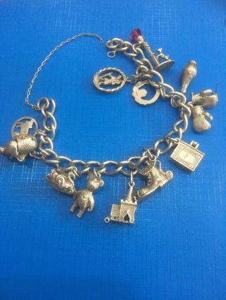 Solid Sterling Silver Hallmarked Vintage Charm Bracelet With Charms Read Lis