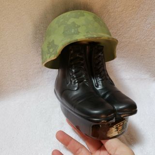 Vintage Jim Beam Military Helmet And Combat Boots Decanter.