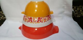 Vintage Pyrex Cinderella Bowls Set Of 3 Friendship Birds Red/white/orange