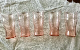 Five Pink Vintage Depression Era Glasses Tumblers 5 1/4 " 8 Oz.