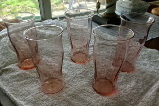 Five Pink Vintage Depression Era Glasses Tumblers 5 1/4 