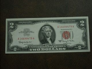 Vintage 1963a $2 Dollar Bill Red Seal Uncirculated Us Paper Money