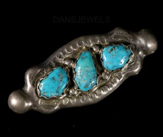 Sterling Old Pawn Vintage Navajo Natural Turquoise Leekity Style Pin Brooch