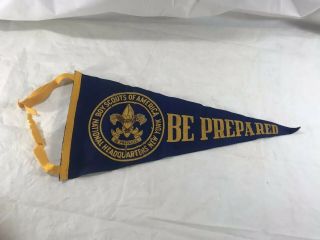 Vintage Boy Scouts Pennant Be Prepared National Headquarters York Bsa