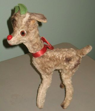 Vintage 1940s 1950s Rudolph The Red Nosed Reindeer Stuffed Plush 14 " Tall Animal