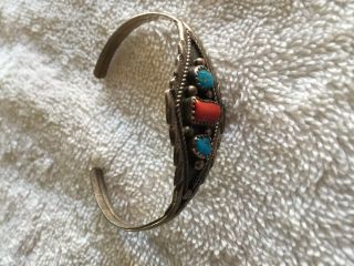 Vintage Sterling Silver.  925 Turquoise And Red Coral Bracelet