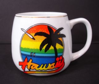 Vintage Rb Colorful Hawaii Coffee Mug Cup W/ 21k Gold Trim Handpainted Japan
