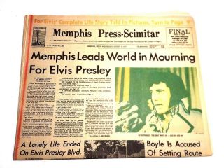 Vintage Elvis Presley Death Newspaper Memphis Tn Press Scimitar August 17 1977