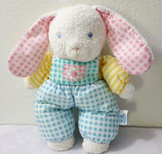 Vintage Eden Bunny Rabbit Terry Cloth Soft Plush Gingham Clothes & Ears Flaws
