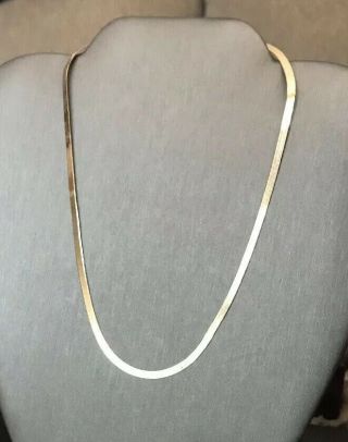 Lovely Vintage 925 Sterling Silver Gold Vermeil Herring Bone 16” Necklace Chain
