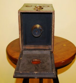 Antique Home Made Late 1800 ' s 4x5 Box Camera w/ Rochester Optical Achromat Lens 2