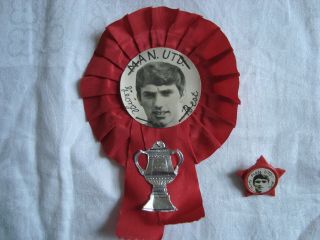 Vintage George Best/manchester Utd.  Rosette,  Red Star Pin Badge