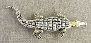 Vintage Large Electroform Gilt Silver Sterling Crocodile Brooch/ Pendant,  Signed
