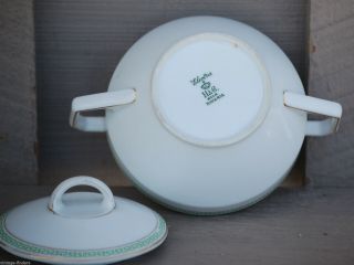 Old Vintage Heinrich H & C Sugar Bowl w Lid Electra Greek Key Green Bavaria 4