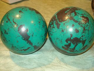 Vintage Pair Ebonite Tornado Green And Black Duckpin Bowling Balls 5 "