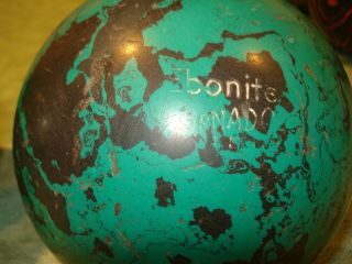 Vintage pair Ebonite Tornado Green and Black Duckpin Bowling Balls 5 