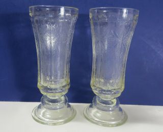 Vtg Indiana Clear Pressed Glass " Madrid " Pattern Candle Holder Vase - Set Of 2