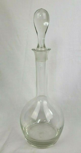Vintage Clear 15 " Glass Wine Decanter Stopper Round Elegant Retro Barware Decor