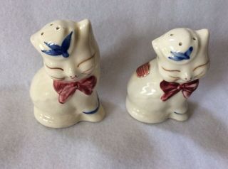 Euc Shawnee Puss N Boots Cat Salt And Pepper Shakers Corks Label Vintage