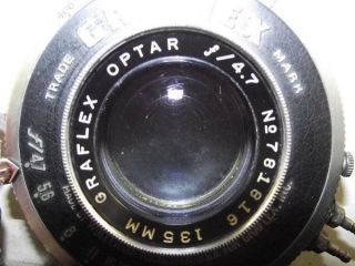 Graphex Shutter & Graflex Optar 135mm f/4.  7 Lens for Graflex 4x5 Camera - Exc 2