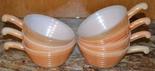 Vintage Fire Oven Ware Handled Soup Chili Bowl Beehive Peach Luster Set Of 7