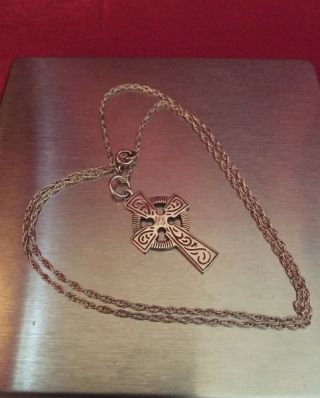 Vintage Sterling Silver Celtic Cross Pendant W/ Sterling Silver Chain.  Stamped.
