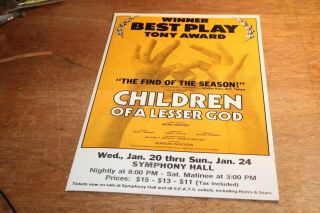 Vtg 1986 Children Of A Lesser God Play By Mark Medoff Lobby Card Poster 14x22