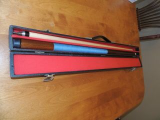 Vintage Dufferin Two Piece 58 " Red Maple Leaf Pool Cue W Hard Case Wrapped