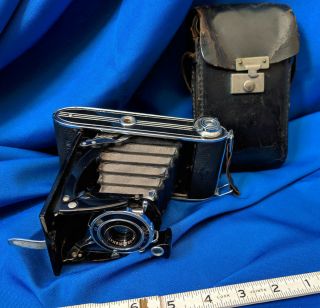 Agfa Billy Record German Black Leather Bellows Folding Camera Case Vtg