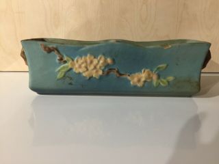 Roseville Pottery Apple Blossom Window Box Blue Vase 369 - 12 " 1940 