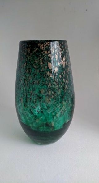 Vintage Strathearn Mottled Green & Black Glass Vase