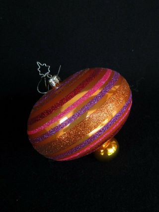 Vtg Christopher Radko Retro Shiny Round Top Glittered Christmas Ornament