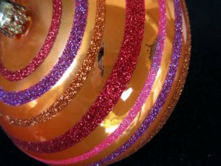 Vtg Christopher Radko Retro Shiny Round Top Glittered Christmas Ornament 4