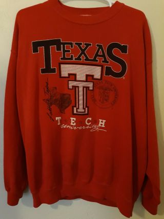 Vtg 90s Texas Tech Red Raiders Adult Xl Usa Sweatshirt