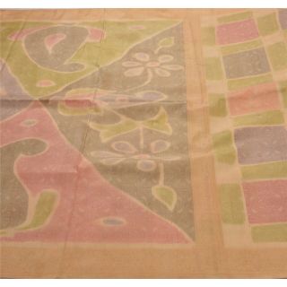 Tcw Vintage Saree 100 Pure Silk Cream Woven Craft 5 Yd Fabric Sari