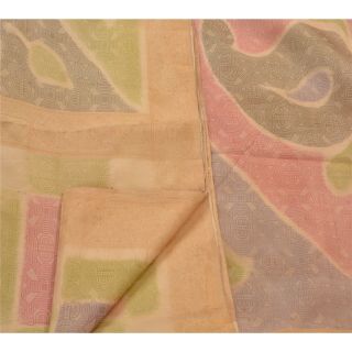 Tcw Vintage Saree 100 Pure Silk Cream Woven Craft 5 Yd Fabric Sari 2
