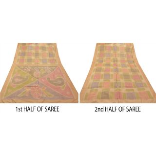 Tcw Vintage Saree 100 Pure Silk Cream Woven Craft 5 Yd Fabric Sari 6
